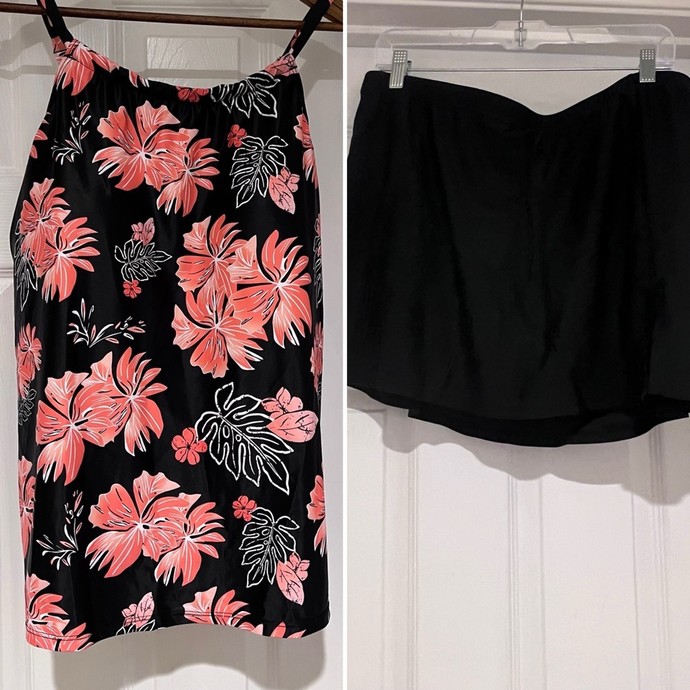 Tankini Black and Coral Floral